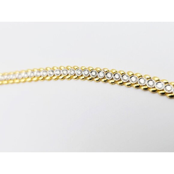 Unique 18K Solid Yellow Gold Designer Diamond Tennis Link Chain Necklace - 16" L - Picture 12 of 16